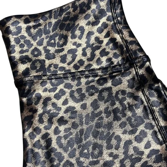 SPANX Faux Leather Shiny High Rise Animal Print Cheetah Leopard Leggings Large‎ - Picture 3 of 5